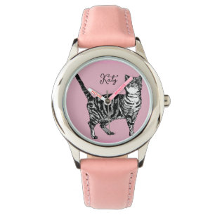 Cat Tabby Pastel Cats Girls Rose Pink Pets Watch