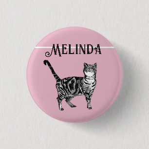 Cat Tabby Pastel Cats Kids Girls Light Pink Badge