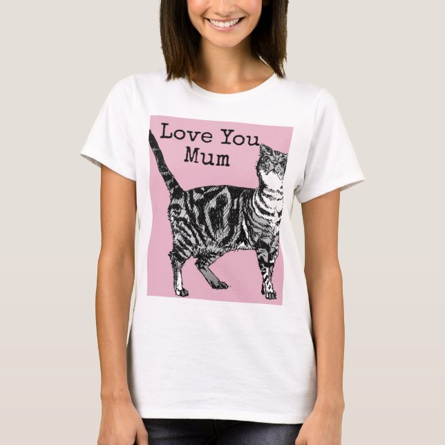 Cat Tabby Pastel Cats Rose Pink Love Mum Mother T-Shirt (Front)