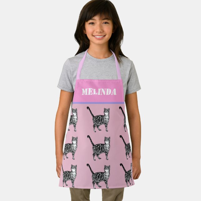 Cat Tabby Pattern Pastel Cats Kids PinkGirls Apron (Insitu)