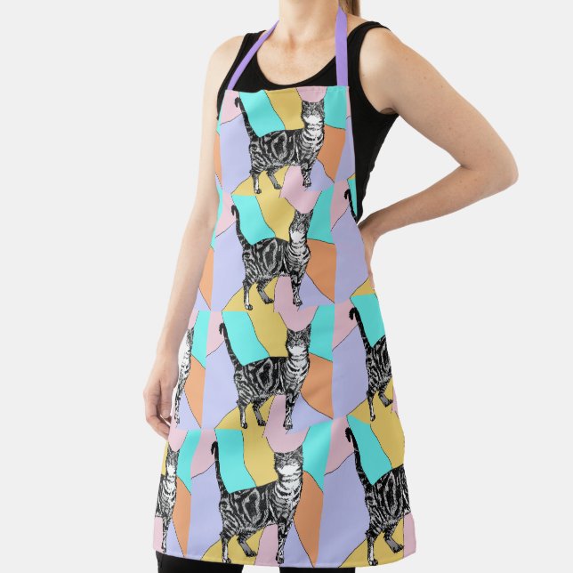 Cat Tabby Pattern Pastel Cats Womans Apron (Insitu)