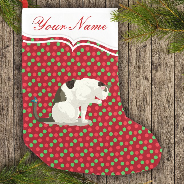 Cat Tabby White Butterfly On Tail Personalised Small Christmas Stocking (Creator Uploaded)