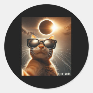 Cat Taking A Selfie With Solar 2024 Eclipse Wearin Classic Round Sticker