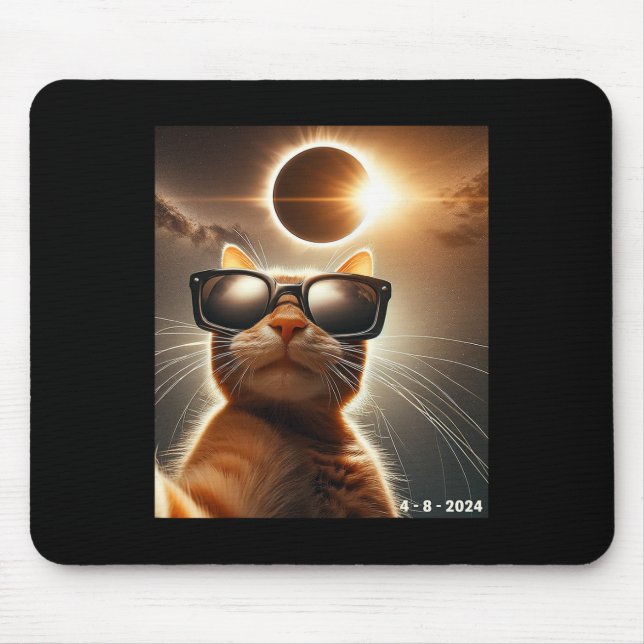 Cat Taking A Selfie With Solar 2024 Eclipse Wearin Mouse Pad (Front)