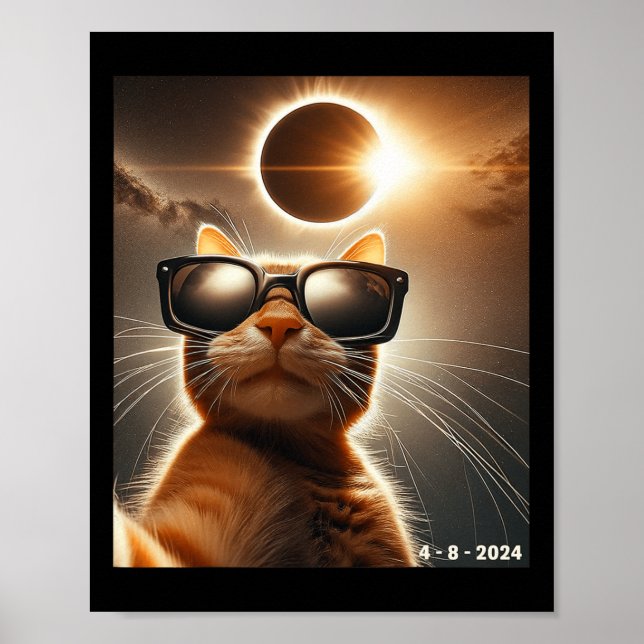 Cat Taking A Selfie With Solar 2024 Eclipse Wearin Poster (Front)