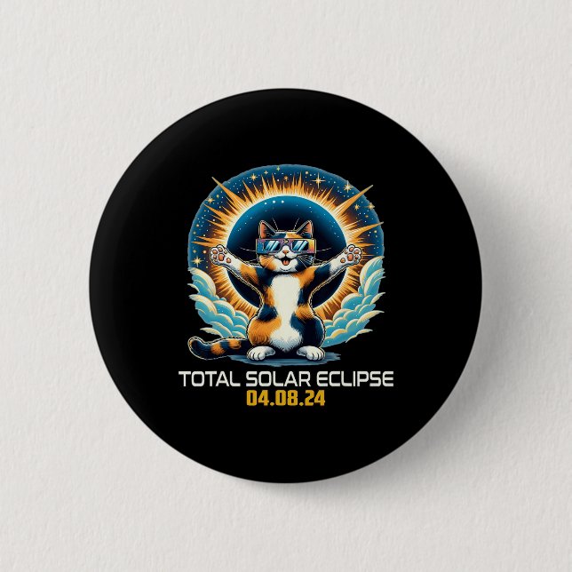 Cat Taking Selfie Solar Eclipse Solar Eclipse 2024 6 Cm Round Badge (Front)