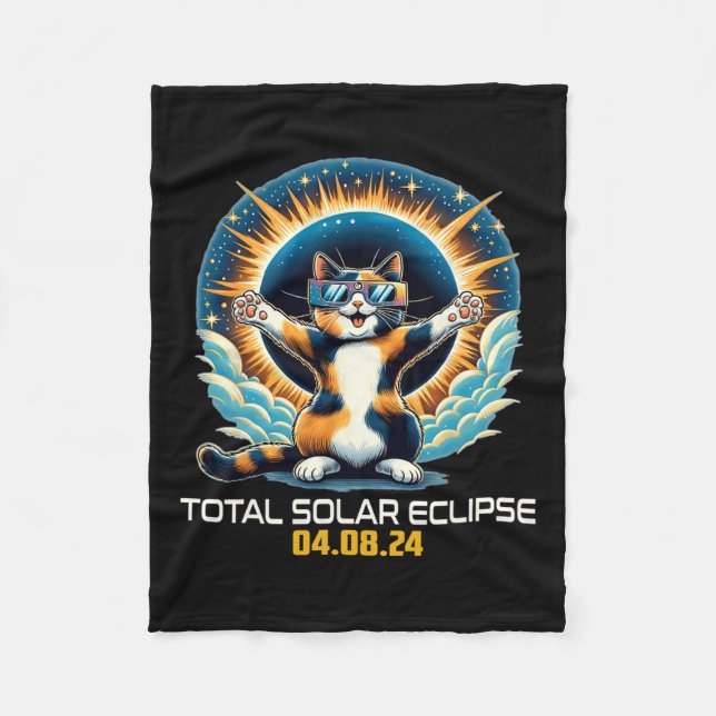 Cat Taking Selfie Solar Eclipse Solar Eclipse 2024 Fleece Blanket (Front)