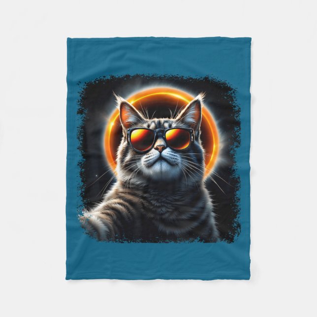 Cat Taking Selfie With Solar 2025 Eclipse Funny Ca Fleece Blanket (Front)