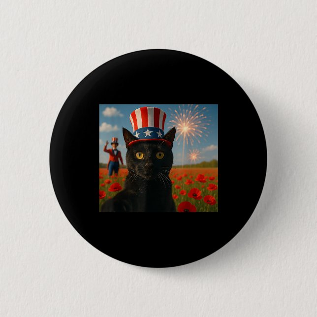 Cat Talking A Selfie Firework 4th Of July Patrioti 6 Cm Round Badge (Front)