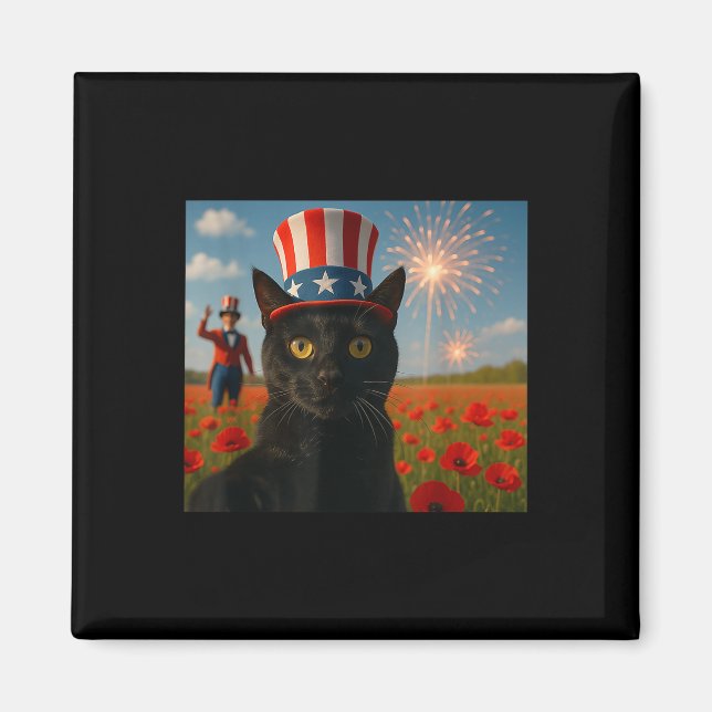 Cat Talking A Selfie Firework 4th Of July Patrioti Magnet (Front)