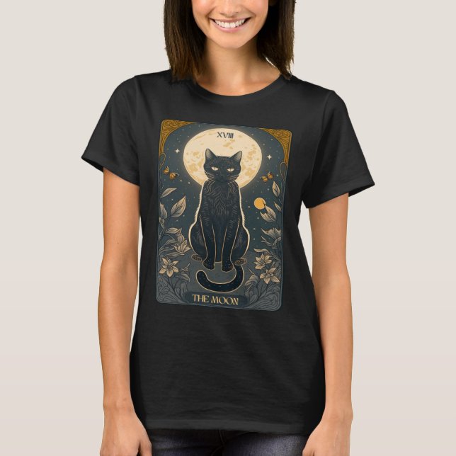 Cat Tarot Card Moon Tarot Card Cat Mom of Cats Cut T-Shirt (Front)