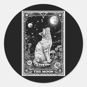 Cat Tarot Card Witchy Moon Hat Halloween Black Classic Round Sticker