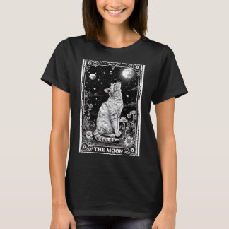 Cat Tarot Card Witchy Moon Hat Halloween Black T-Shirt