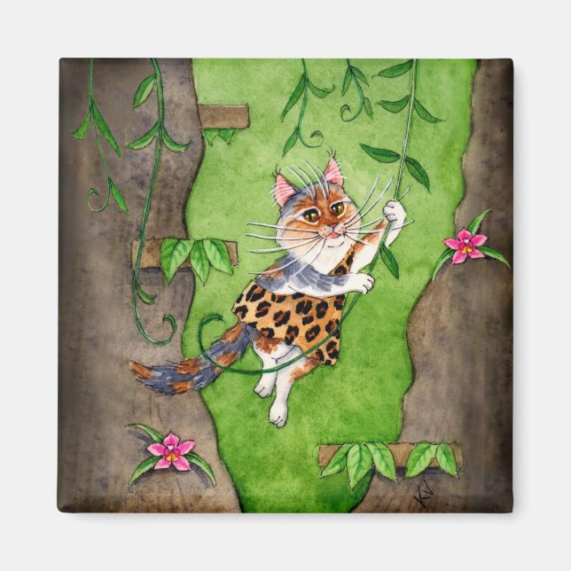 Cat Tarzan Jane swinging in trees Magnet (Front)