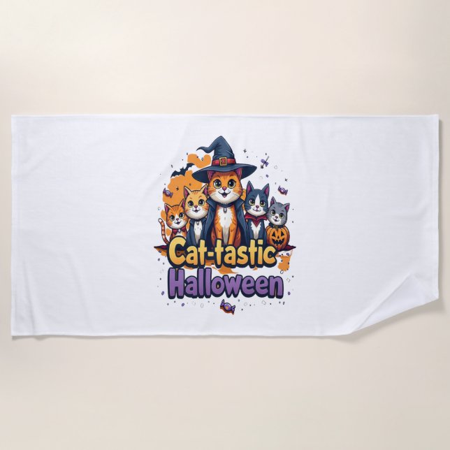 Cat-tastic Halloween Beach Towel (Front)
