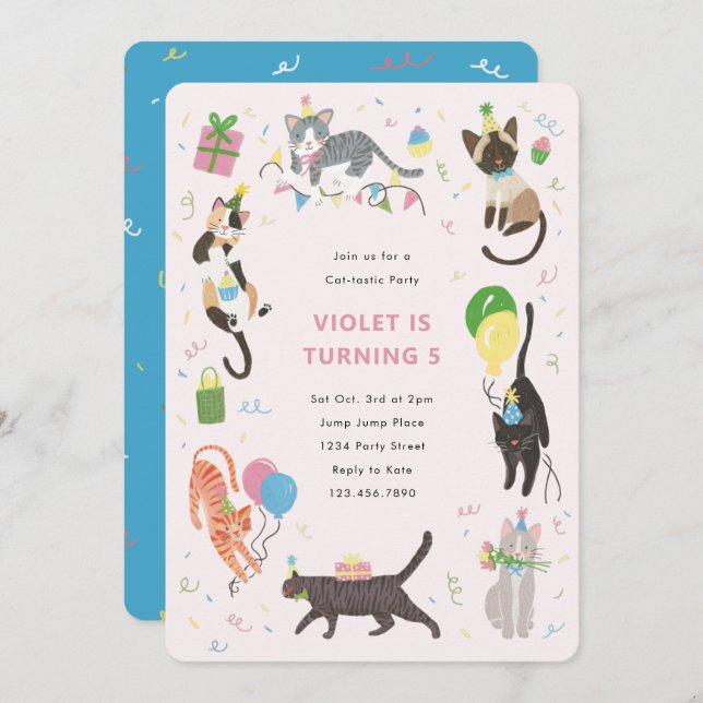 Cat-Tastic Kitty Cat Birthday Party Invitation (Front/Back)