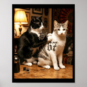 Cat Tattoo Artist 67 Six Seven Seis Siete Brain Ro Poster