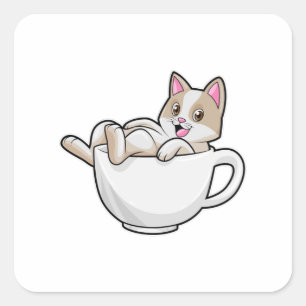 Cat Tea cup Square Sticker