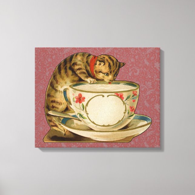 Cat Teacup Cute Vintage Victorian Canvas Print (Front)