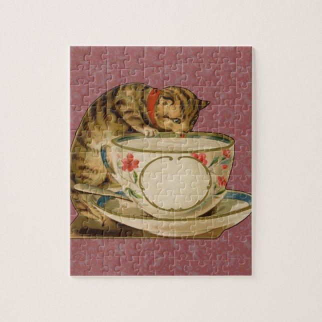 Cat Teacup Cute Vintage Victorian Jigsaw Puzzle (Vertical)
