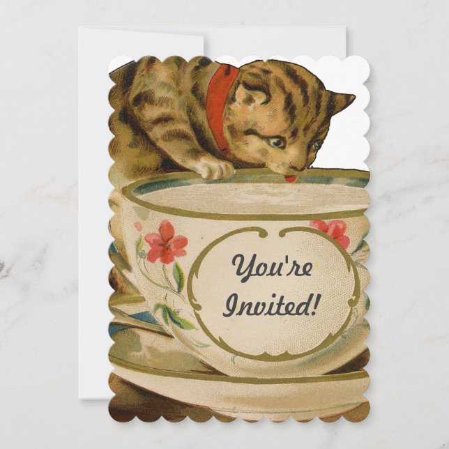 Cat Teacup Cute Vintage Victorian Pet Classic Invitation (Front)