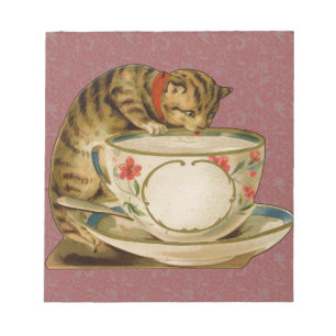 Cat Teacup Cute Vintage Victorian Pet Classic Notepad