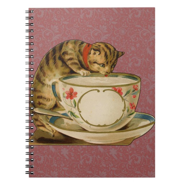 Cat Teacup Cute Vintage Victorian Spiral Notebook (Front)