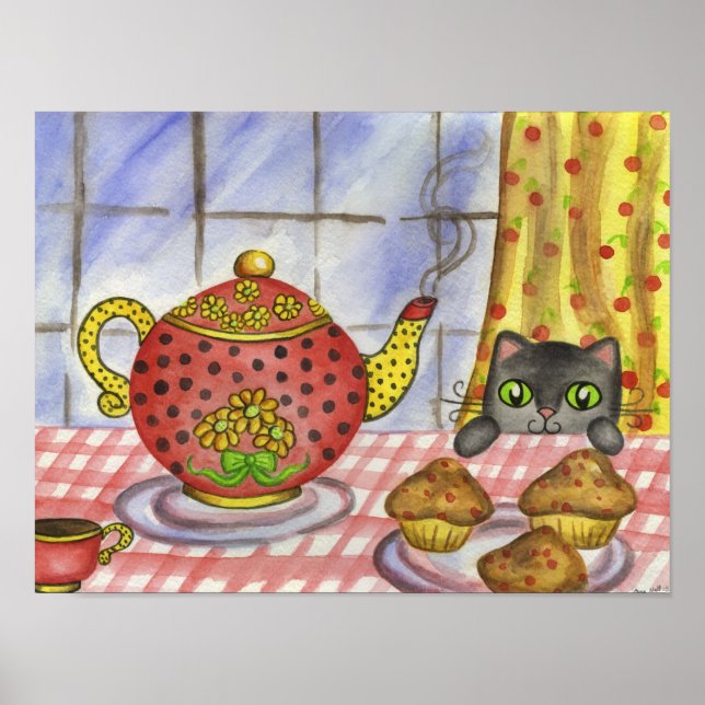 Cat Teapot Art Print Poster (Front)