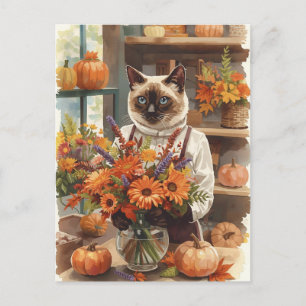 Cat Thanksgiving Fall themed for Cat Lovers Holiday Postcard