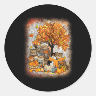 Cat Thanksgiving Pumpkin Autumn Halloween Cats Fal Classic Round Sticker