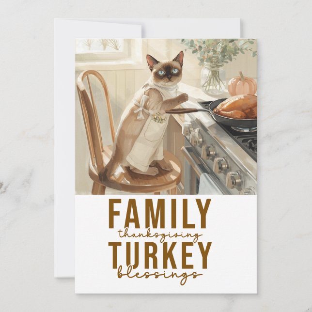 Cat Thanksgiving  with Turkey  Invitation (Front)