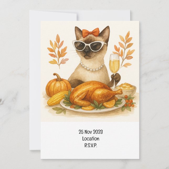 Cat Thanksgiving  with Turkey  Invitation (Front)