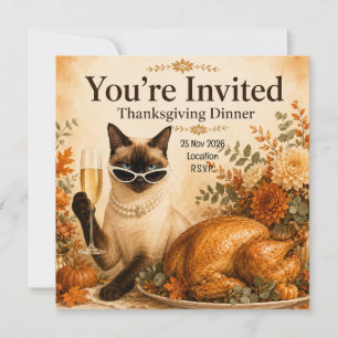 Cat Thanksgiving with Turkey Invitation