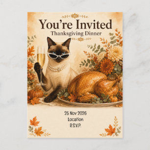 Cat Thanksgiving  with Turkey  Postcard