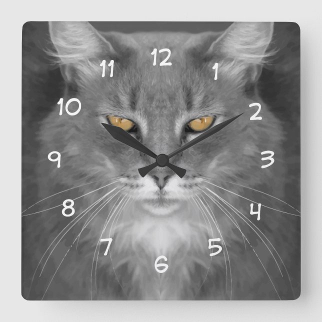 Cat Theme Wall Decor Square Wall Clock (Front)