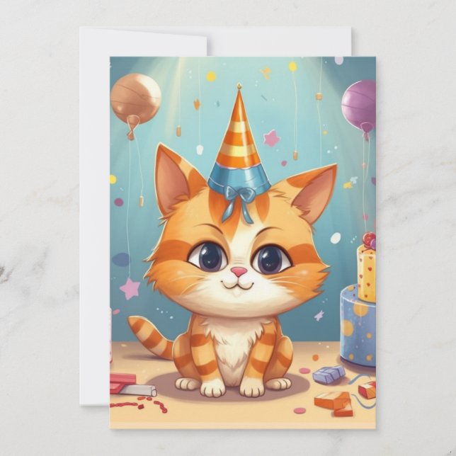 Cat themed design ginger cat cute invitation (Front)