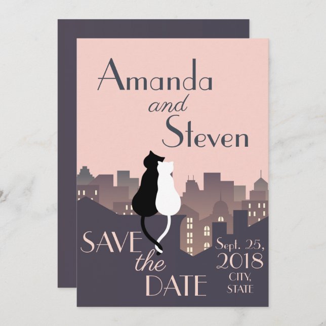 Cat themed wedding design invitation (Front/Back)