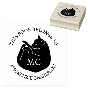 Cat This Book Belongs to Personalised Bookplate Rubber Stamp