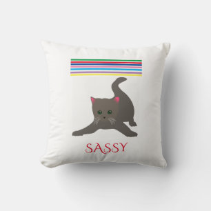 CAT throw pillow. Personalized name. Cushion