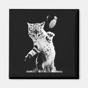 Cat Throwing Grenade Funny Kitty Cat Grenade Scene Magnet
