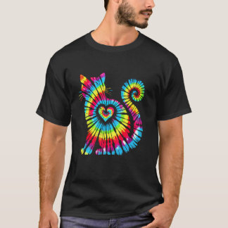 Cat Tie Dye Heart Colourful Pet Mum Dad Lover Meow T-Shirt