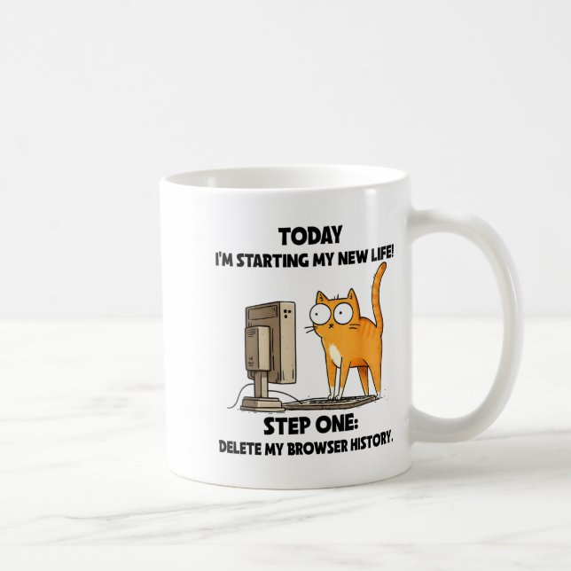 Cat Today I'm Starting My New Life Step One Delete Coffee Mug (Right)