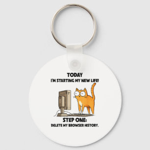 Cat Today I'm Starting My New Life Step One Delete Key Ring