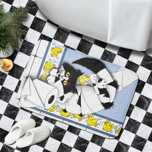 Cat Toilet Paper Blue Yellow Bath Mat