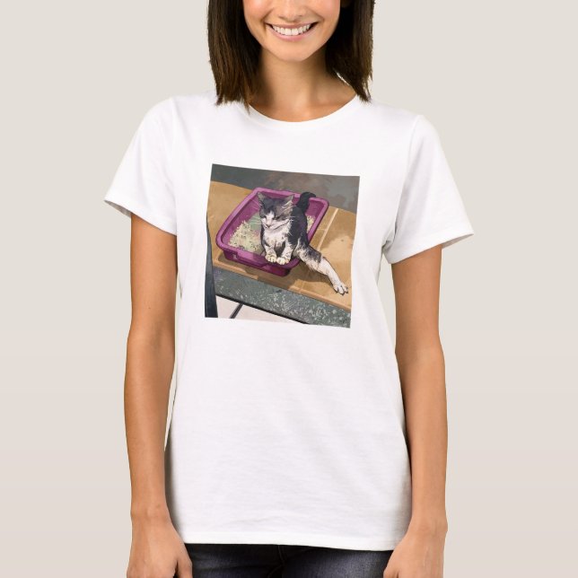 Cat Toilet Sand With A Leg Funny T-Shirt (Front)