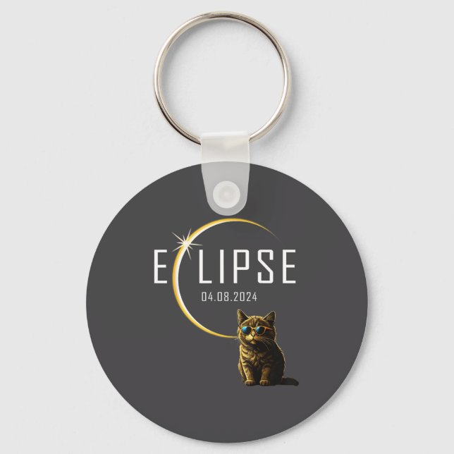 Cat Total Solar Eclipse 2024 Totality Funny Cat Gl Key Ring (Front)