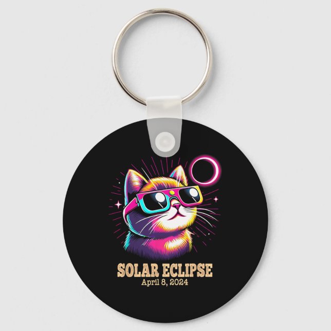 Cat Total Solar Eclipse April 8  Key Ring (Front)