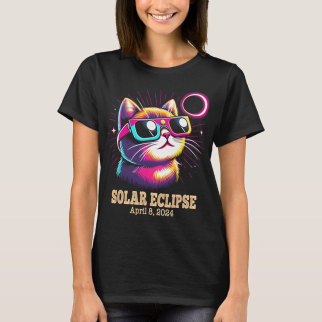 Cat Total Solar Eclipse April 8  T-Shirt (Front)