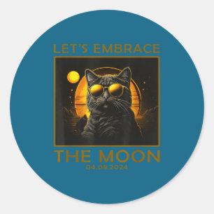Cat Total Solar Eclipse Embrace Classic Round Sticker