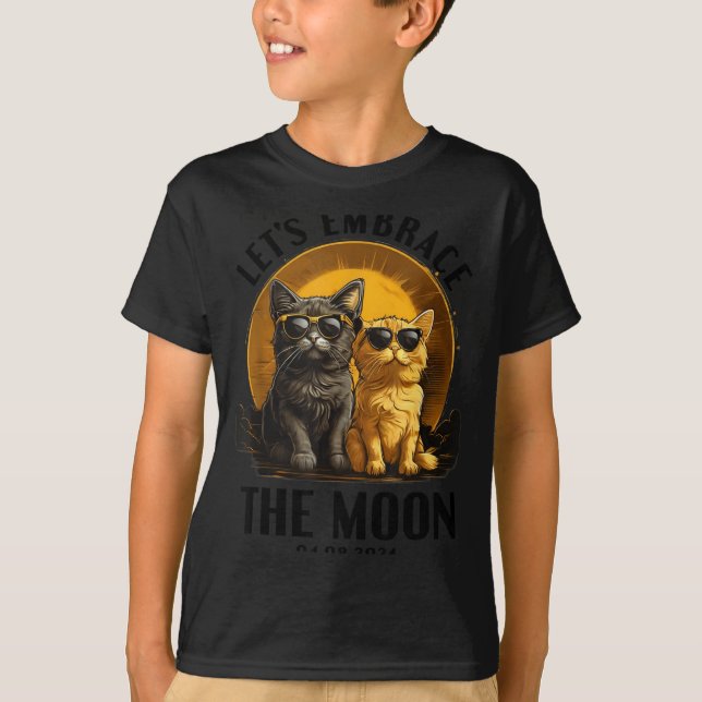 Cat Total Solar Eclipse Embrace Illustration T-Shirt (Front)